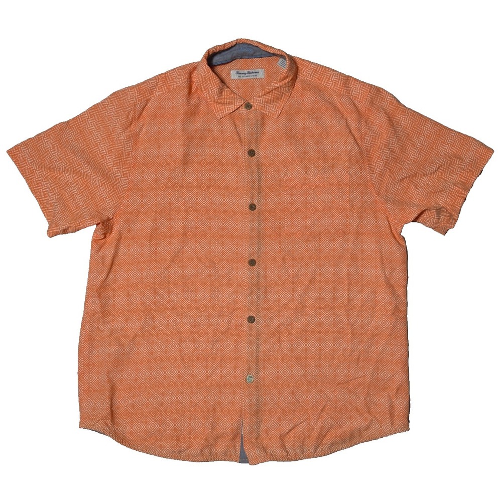 Tommy Bahama‎ The Coconut Point Shirt Orange Geo Tencel Blend - Men Large